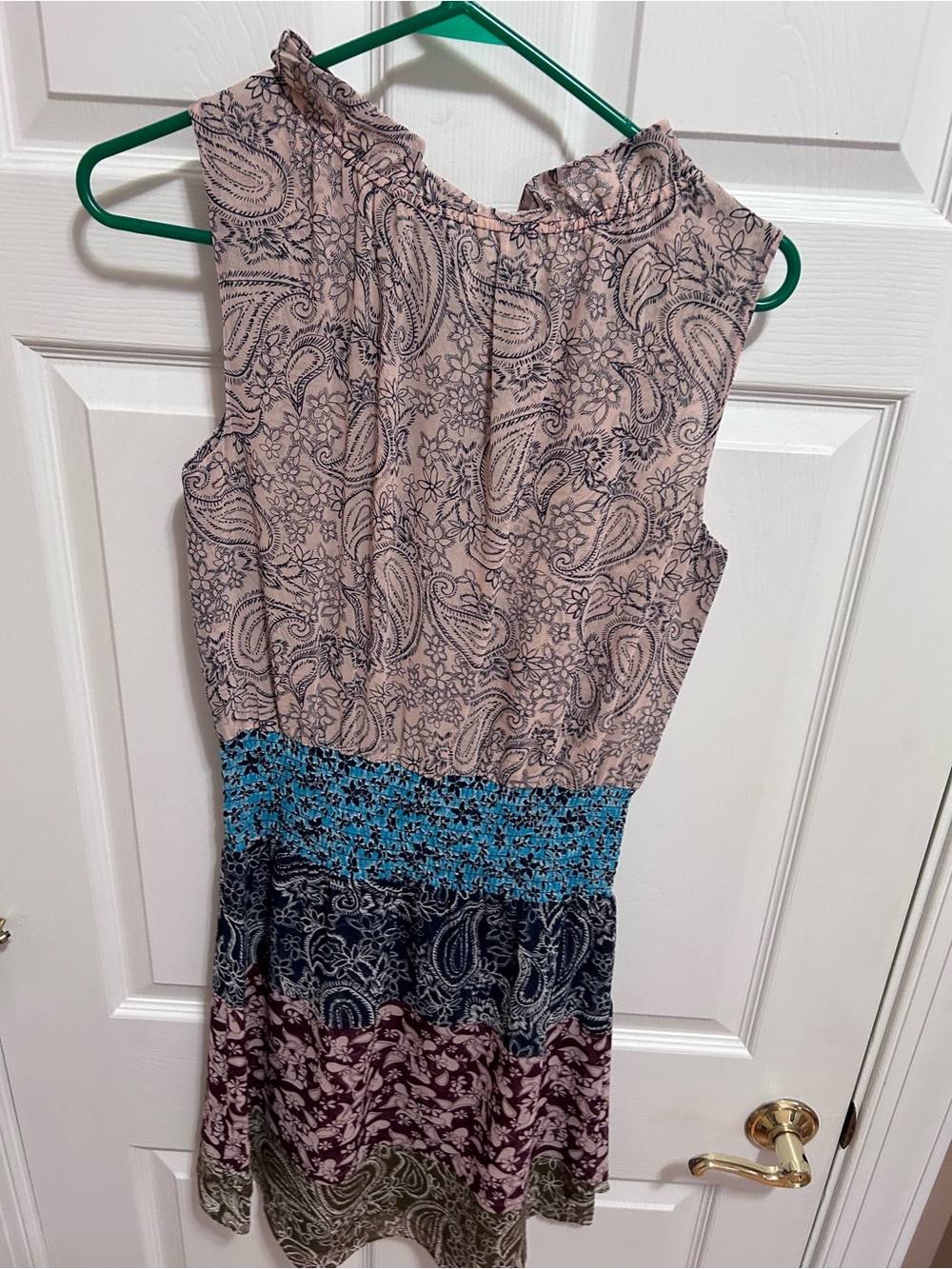 CAbi Sleeveless Mixed-Print Mini Dress in Blush and Blue
